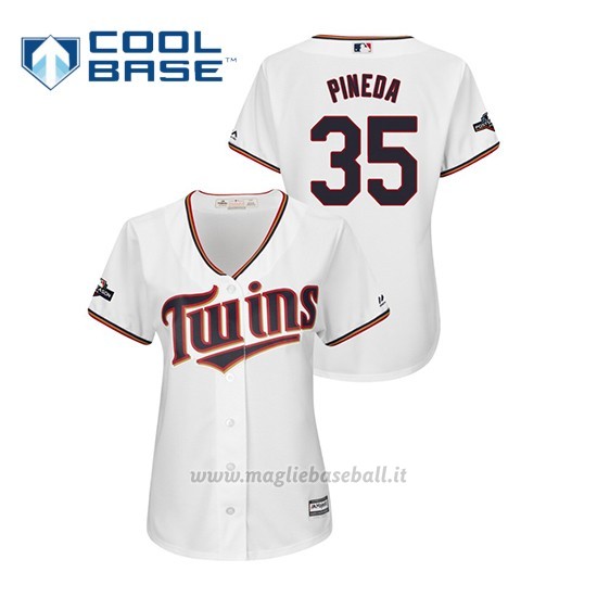 Maglia Baseball Donna Minnesota Twins 35 Michael Pineda 2019 Postseason Cool Base Bianco